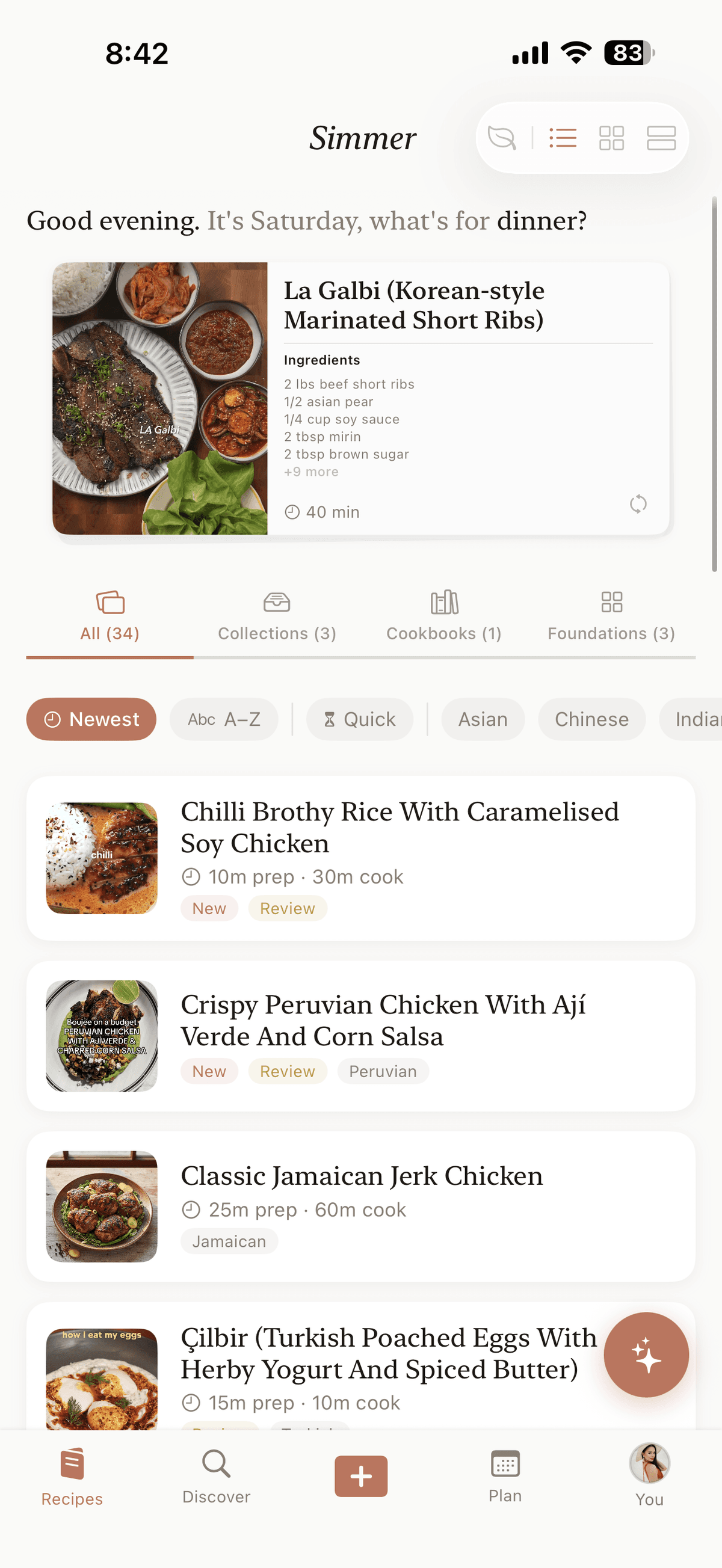 Recipe library with collections